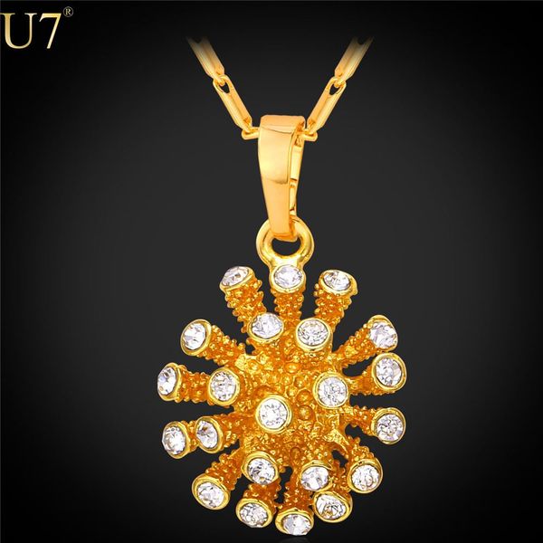 

unique Gold Star With Crystal Charm Necklace Trendy 18K Gold Plated Wholesale Round Hemisphere Women Jewelry Necklace&Pendant P774