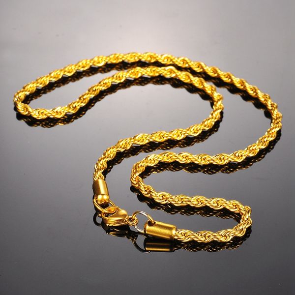 

ожерелья из нержавеющей стали женщины мужчины цепи ожерелья twisted rope цепи цвета золота заявление ожерелье изящных ювелирных изделий 4мм, Silver