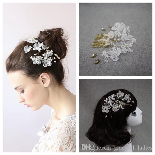 Lace Hair Comb Tiaras Pearl Hair Accessories For Brides Wedding 3a