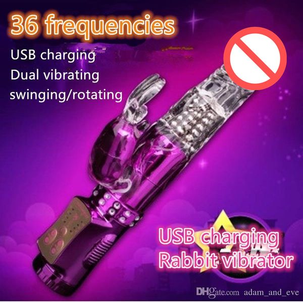 

USB зарядка Вращающийся Вибратор кролика с Clitori Стимулятор 36 Функции фальшивый Dildo Jelly G-Spot Вибраторы Секс-игрушки для женщин