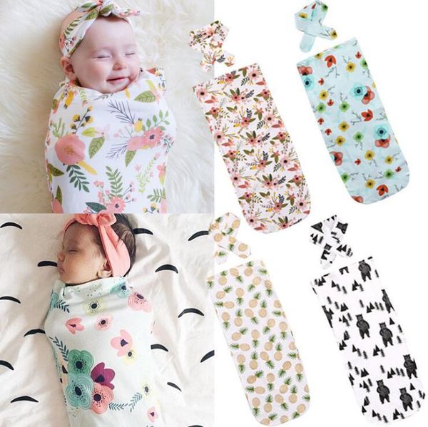 Infant Baby Swaddling Floral Ananas coperta stampa neonato sacco a pelo con fascia 2 pezzi / set cotone spedizione gratuita C3025