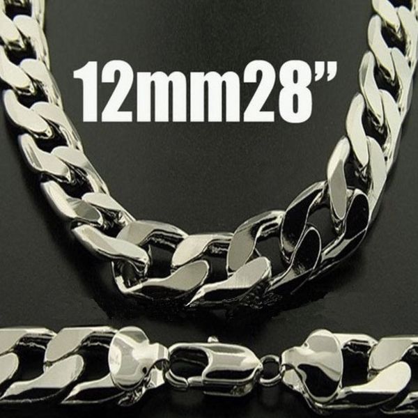 

5pcs fashion chains 925 silver necklace 12mm 28inch men's curb chains necklace 28inch/71cm king-size