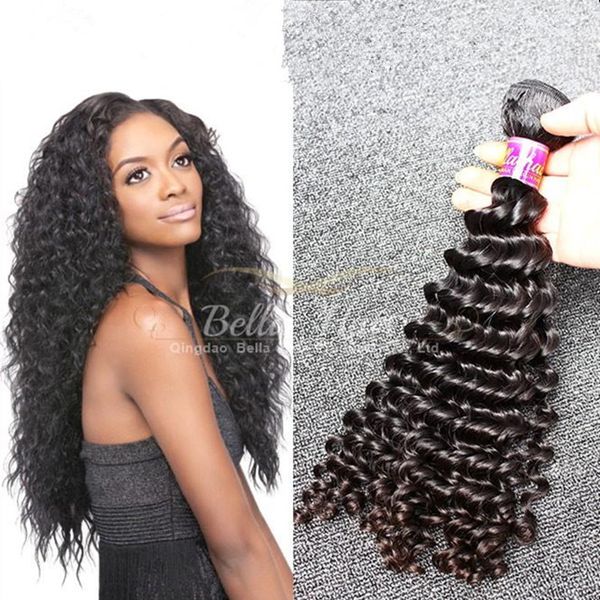 

1024inch 8a indian hair extension unprocessed deep wave hair weft 2pcs lot natural color human hair weaves bella hair, Black