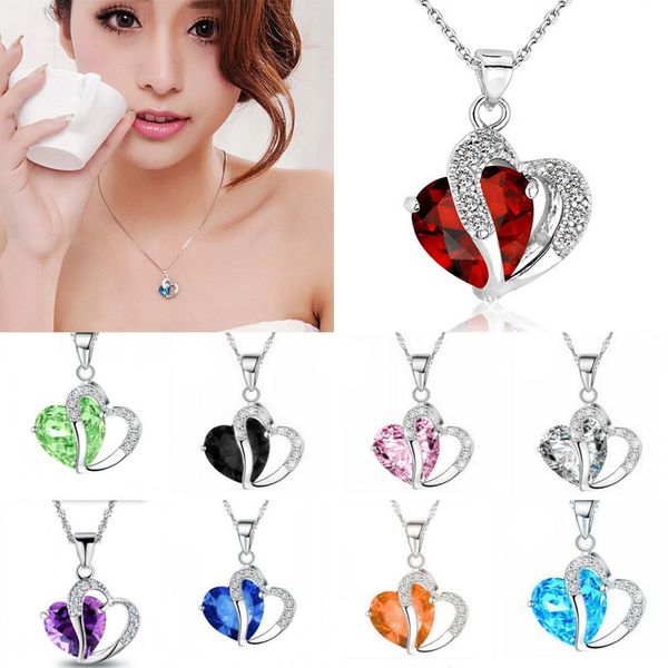 

fashion necklace inlaid crystal jewelry natural amethyst crystal heart-shaped pendant zircon pendant necklaces dhl d294l, Silver