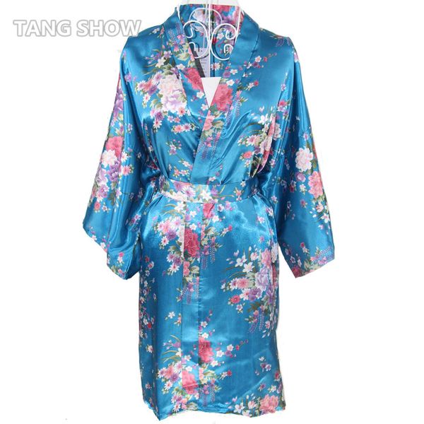 

wholesale- new print floral women's satin robe lounge bathrobe nightgown vintage kimono yukata bridesmaid wedding dressing gown, Black;red