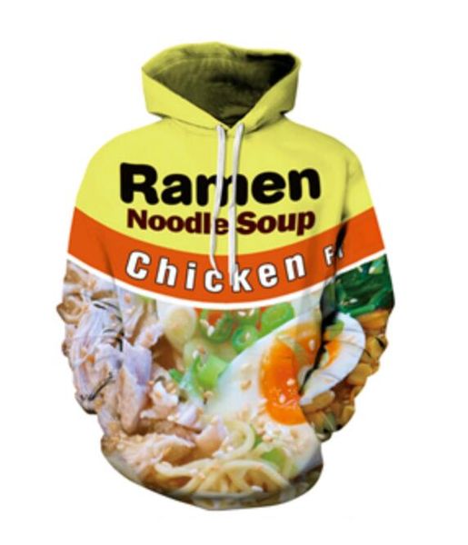 

new fashion men/women hip hop style 3d sweatshirts ramen noodle soup hoodies autumn winter casual print hooded pullovers lms009, Black