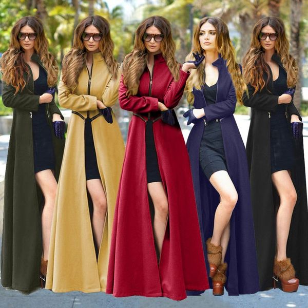 2020 2016 Winter Women Wool Floor Length Trench Coat Overcoat Warm