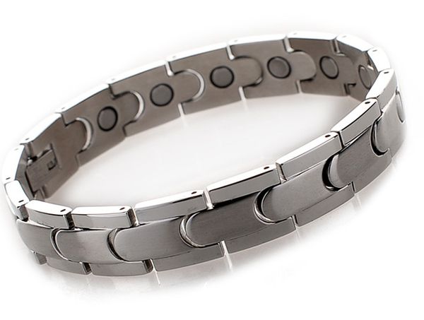 Heilendes magnetisches Gliederkettenarmband für Männer/Frauen, 316L-Edelstahl, 4 Gesundheitselemente, Gold, Silber, Schwarz, Handschmuck