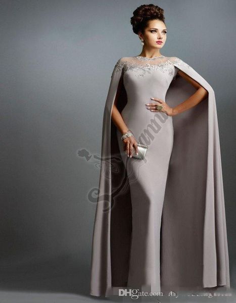 

2021 quality custom evening dresses sheath crew elie saab gray with cape ruffles party prom gowns lace appliques slim vestidos, Black;red