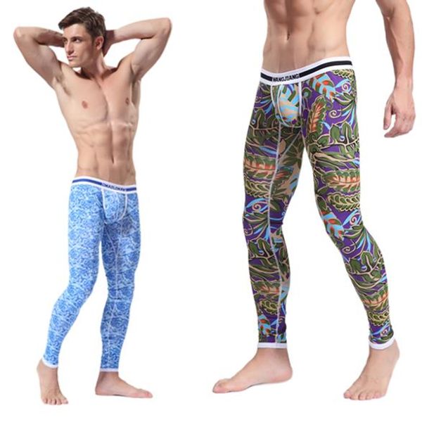 

wholesale-men's soft long johns pants thermal pants cotton pattern printed underwear s-xl, Black;brown
