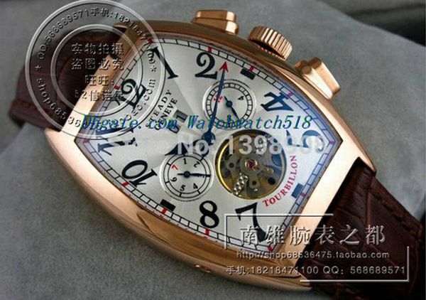 

luxury watches crt brand fr-2 cintree curvex tourbillion dial black numeral markers golden case brown leather strap automatic men's, Slivery;brown
