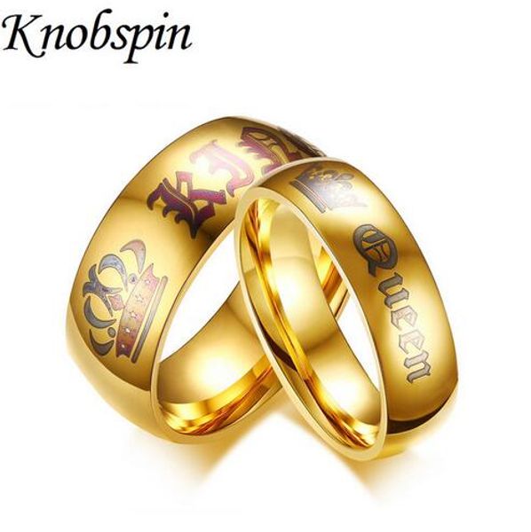

новый творческий моды любовник кольцо королева король корона широкая полоса ювелирные изделия из нержавеющей стали старинные золотой цвет ко, Silver