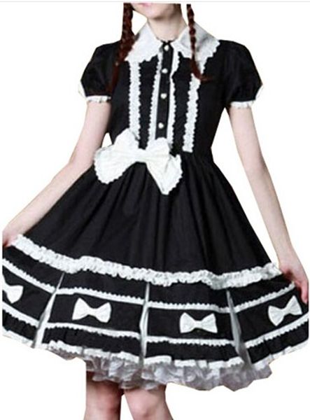 

llt039) lolita dresses short sleeveless new brand partisswomen cap sleeves classic black lolita dress with cross straps, Black;red