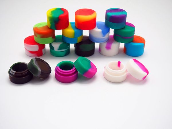 

Запас в USA1000pcs / lot самый дешевый круглая форма силиконовые контейнеры банки мазок воск, силиконовые индивидуальные bho масло контейнер 3 мл разных цветов