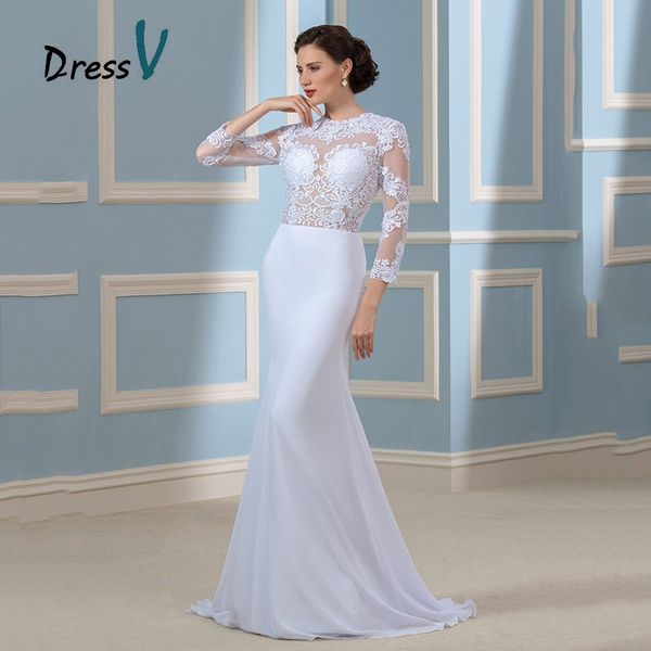 

Sexy Lace Wedding Dress Round Neck 3/4 Sleeves Mermaid Lace Chiffon Bridal dress for Weddings 2019 Backless Wedding Dress Custom Made
