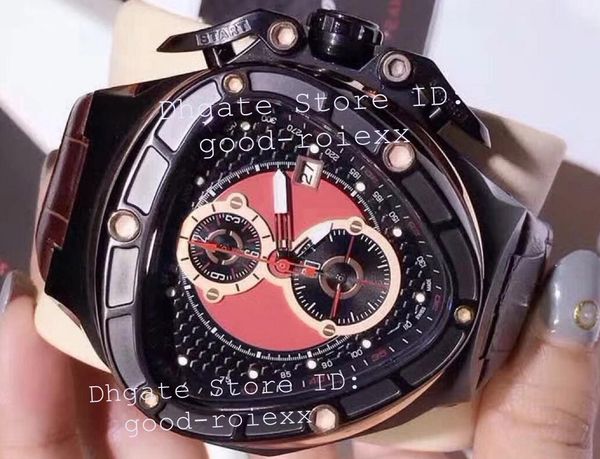 

mens chronograph watch men 66th anniversary ronda quartz watches sport racing car black pvd leather date japan vk lamborghini wristwatches, Slivery;brown