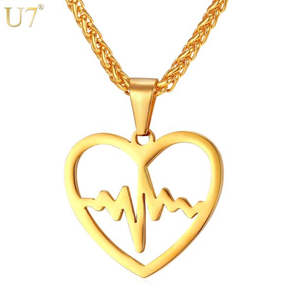 

unique New Heart Pendant Stainless Jewelry For Women Trendy Love Gift 18K Gold Plated Heart Rate Pattern Necklace Lover Jewelry P830
