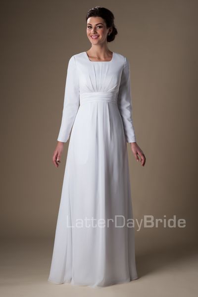 Discount Simple White Chiffon Temple Long Sleeves Wedding Dresses