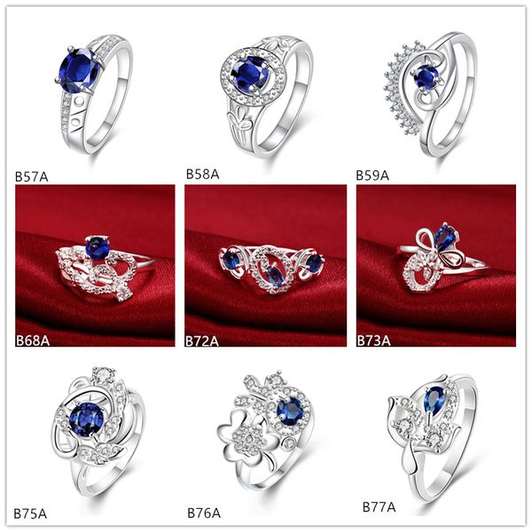 

sawtooth 8 words blue gemstone 925 silver rings with side stones gtgr14,high grade sterling silver ring 10 pieces mixed style