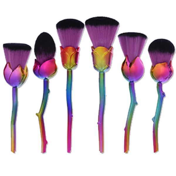 

6pcs makeup brushes kit rose pink flower shape gold handle make up brush for foundation blusher powder cosmetic tool sets good quality
