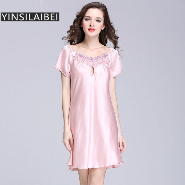 

wholesale- -xxxxl plus size nightgowns satin faux silk night dress women sleepwear sleeping dress long chemise de nuit gecelik sy026#0, Black;red