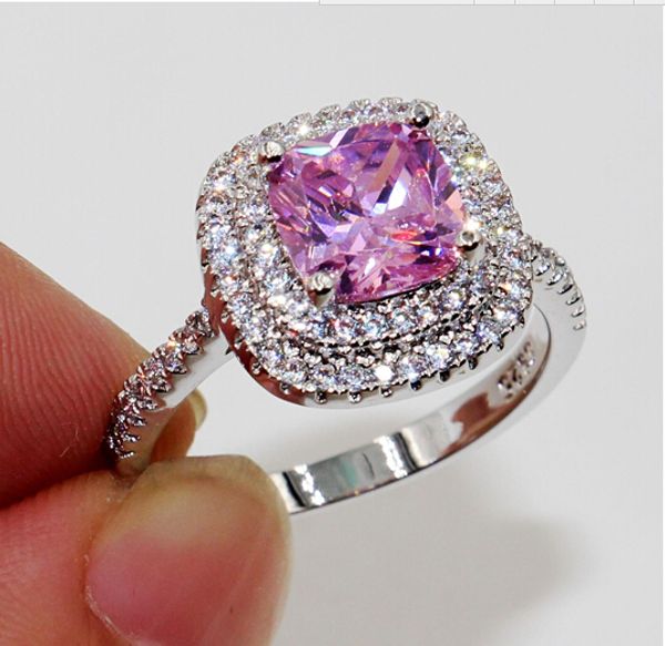 

close]wholesale - brand jewelry 8mm fashion jewelry luxury pink sapphire diamonique simulated diamond 925 silver women engagement wedding r, Golden;silver