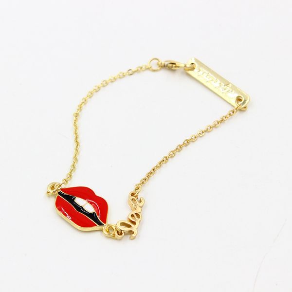 

fashion women jewelry red lip gold plated charm bracelet bracelets men women bracelet jewelery link chain lucky bracelet on instagram, Black
