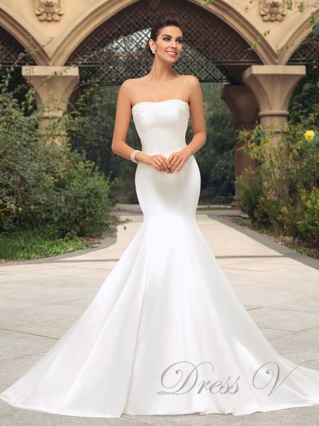 

New Style Backless Wedding Dresses 2019 Simple Sweetheart Pearls Zipper-up Long Tulle Mermaid Bridal Gown Vestidos De Novia Custom Made