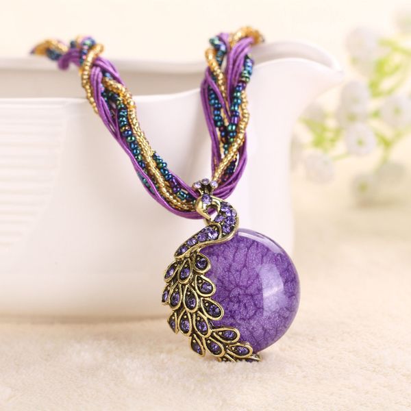 

national wind jewelry retro pendant, bohemian necklace, alloy jewelry peacock accessories, 17 color wholesale, Silver