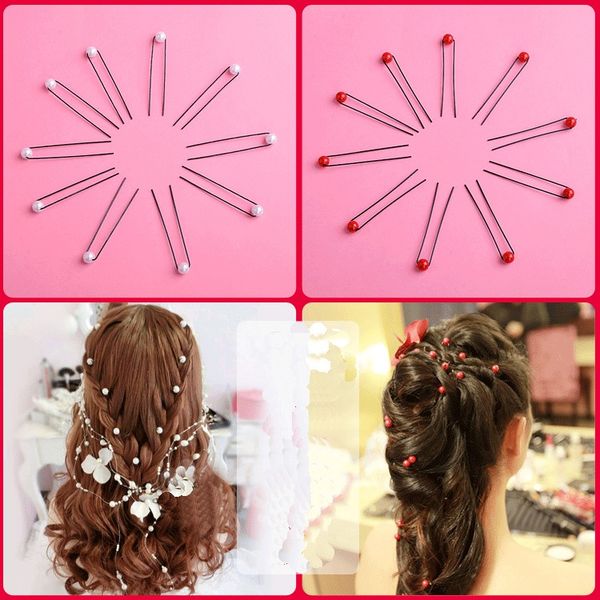 Bobby Pins Bridal Hair Accessories Red White Pearls Wedding Hair