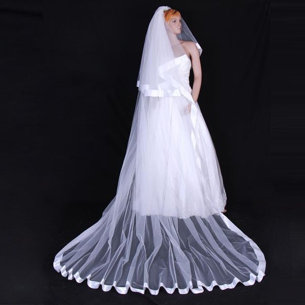 

new soft tulle romantic two layer ribbon edge with comb lvory white wedding veil cathedral bridal veils three metres long, Black