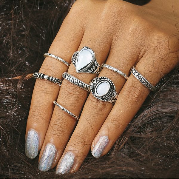 

vintage crystal triangle gem midi finger rings set 8pcs mix style gold knuckle fashion stacking ring halfway dc52, Golden;silver