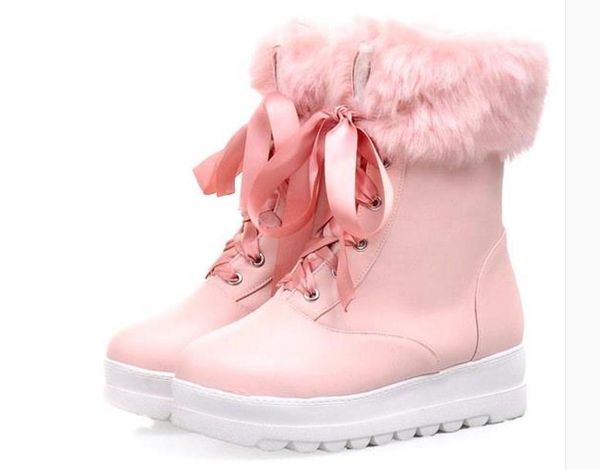 

sweet thick winter boots lace japanese size plush boots, Black