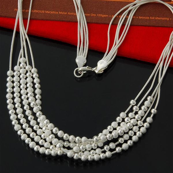 

factory direct wholesale retail 925 silver 5 line active matte beads necklace fashion silver necklace for women christmas gift