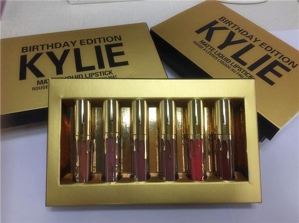 

kylie lip gloss jenner cosmetics matte liquid lipstick mini kit lip birthday edition limited with the golden box 6pcs/set
