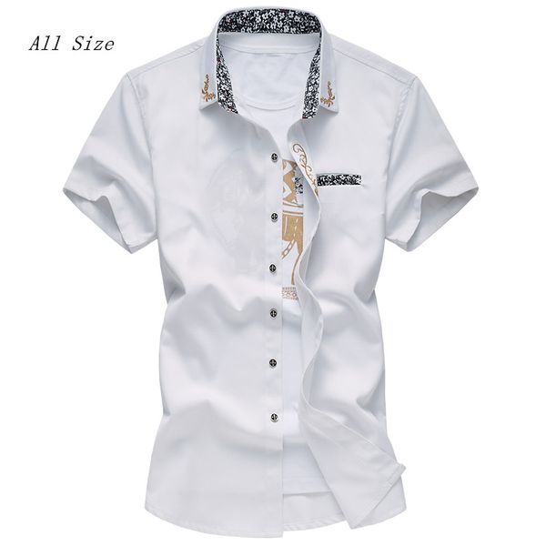 

wholesale-2016 summer men shirt short sleeve dress shirts for men - 4xl 5xl 6xl 7xl plus size roupas camisa masculina mens casual blusas, White;black