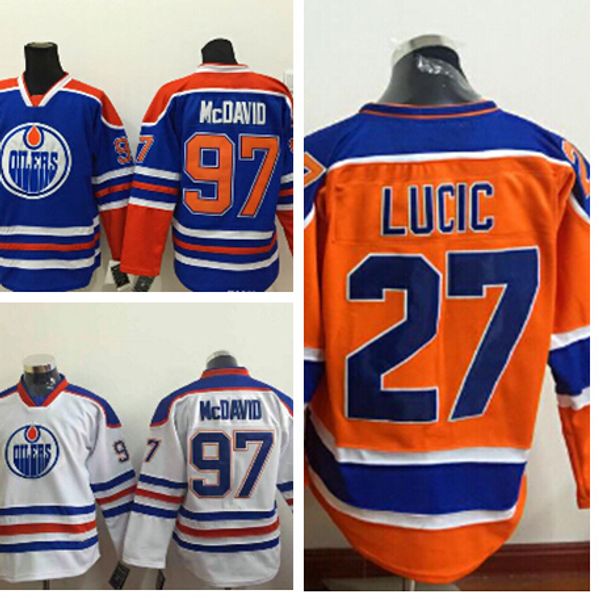 

oilers #27 lucic orange hockey jerseys 2016 новый oilers hockey носит дешевые hockey одежда хоккейная униформа бесплатная доставка mix заказ, Black;red