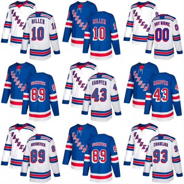 

New York Rangers Jersey 20 Chris Kreider 93 Mika Zibanejad 24 Cristoval Nieves 89 Pavel Buchnevich Custom Hockey Jerseys White Blue
