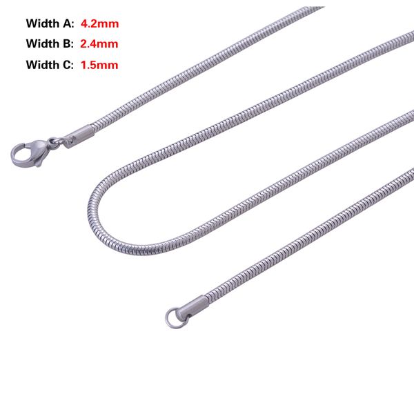 

wholesale- width 1.5/2.4/4.2mm rolo stainless steel snake chain necklace for glass floating memory charm locket pendant necklace chain, Silver