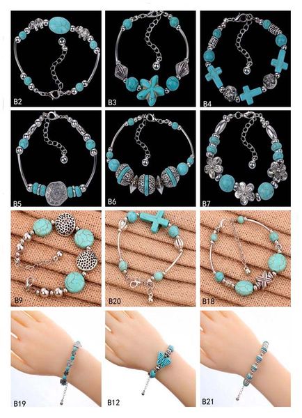 

star bead european beads charm bracelets 12 pieces a lot mixed style women's diy tibetan silver turquoise bracelet gttqb2, Golden;silver