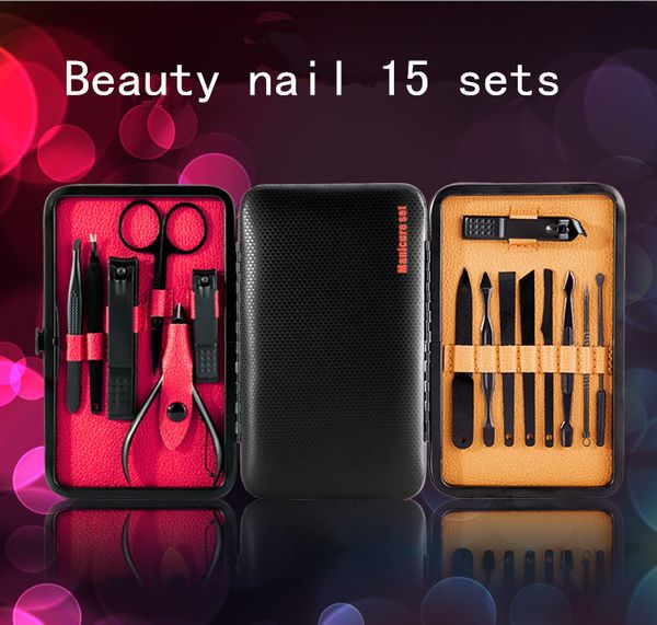 

new professional stainless steel nail clipper nail suit nails and pedicure sets 15pcs portable self-use outdoor travel gift set