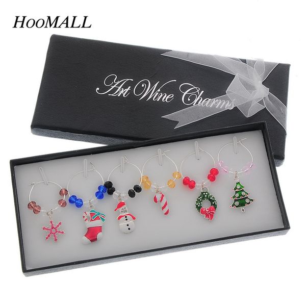 

wholesale- hoomall brand wine glass marker crystal christmas motif pendant wine glass charms christmas dinner table decoration navidad 1box