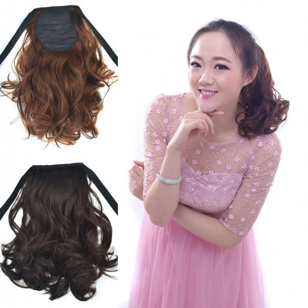 Sara Drawstring Ribbon Short Ponytails 40cm 16 Curly Wavy Ponytail