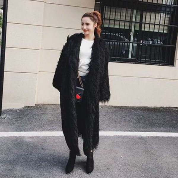 

fashion black large size fur coat n106