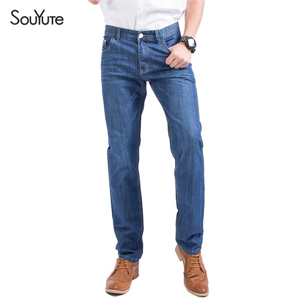 

wholesale-2016 summer soyute mens jeans soild full length jeans casual straight hot selling high quality large size jeans promotion 2000, Blue