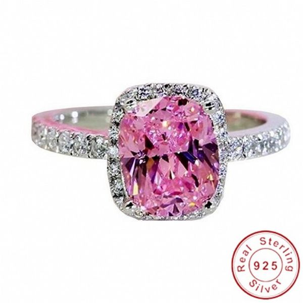 

eternal 925 sterling silver jewelry princess-cut 3ct pink square z diamond rings finger wedding band ring for women, Slivery;golden