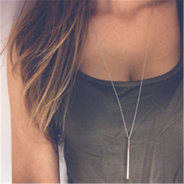 

новый классический мода бар кулон necklacefor девушка длинные цепи квадратных ожерелья длинный свитер ювелирные изделия для женщин, Silver