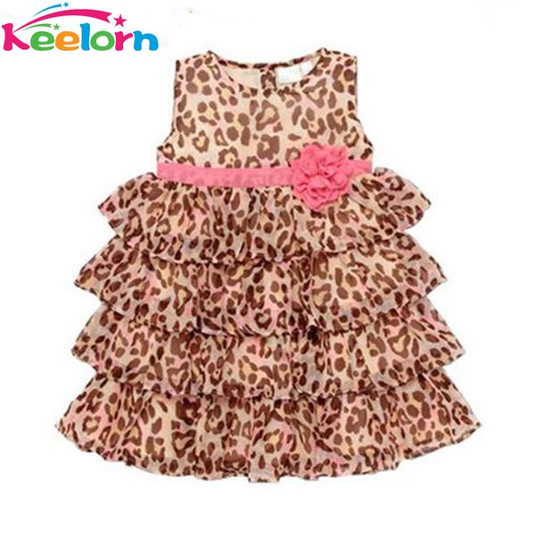 Atacado- Keelorn Baby Girl Roupas 2017 Nova Moda Baby Girl's Leopard Imprimir Dress Cute Infantils Vestidos Crianças Roupas Infantis