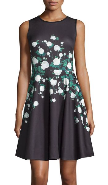 

floral flower ptint women a-line dress sleeveless dresses 030310, Black;gray