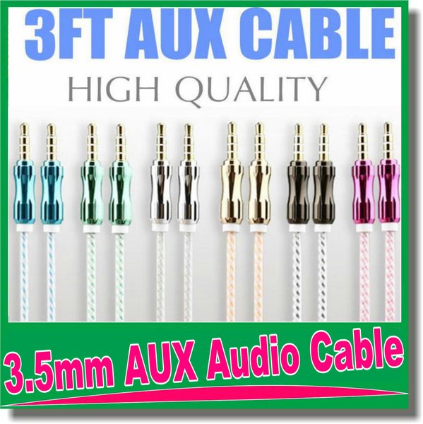 

1m 3ft 3.5mm braided aux cable cucurbit auxiliary audio cable male to male stereo car extension audio wire for mobile phone car